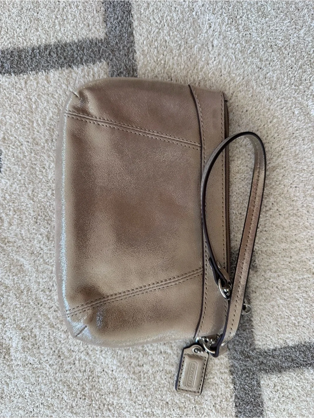 Coach Metallic Taupe Leather Wristlet y2k Coach
